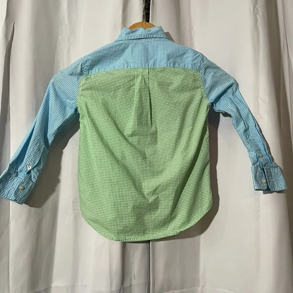 Ralph Lauren Boys Shirt Multicolor Color Block Checked Pony Button 4T